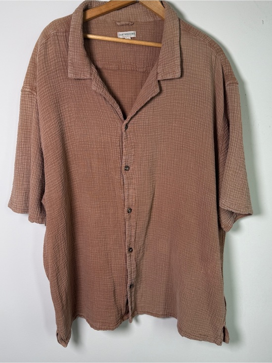 EARTHBOUND Tops - Earthbound Gauze Cotton Button Down Shirt Taupe Mocha Boho Coastal XXL